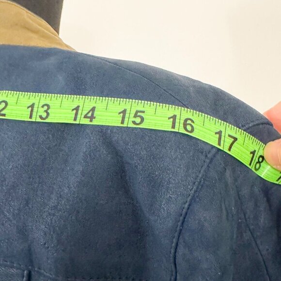 VINTAGE ZAIS LEATHER / SUEDE BLUE AND GREEN BLAZER THICK MATERIAL - Picture 6 of 6